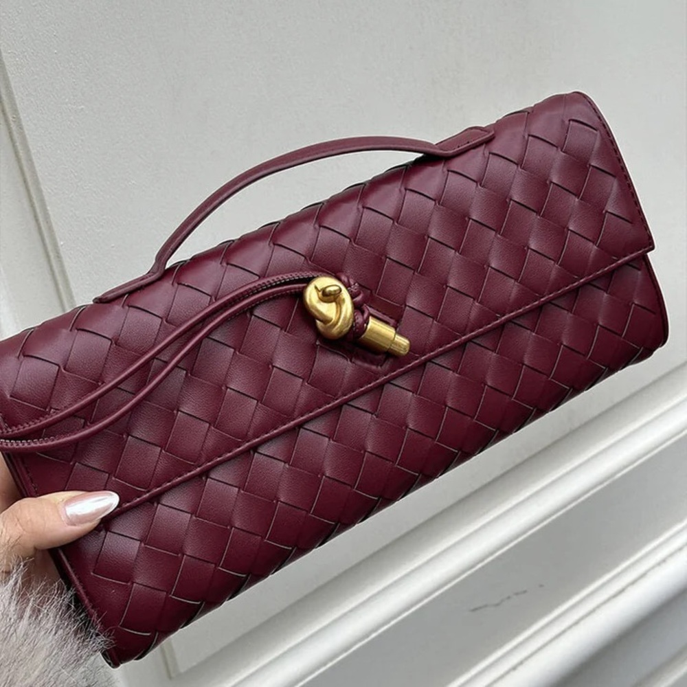 Burgundy Woven Clutch